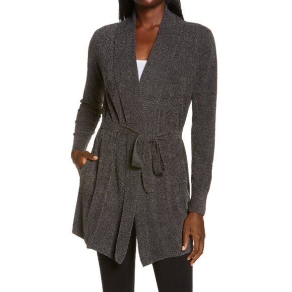 💕BAREFOOT DREAMS💕 CozyChic Drape Rib Cardigan Ultra Lite Carbon Gray S NWT - Picture 3 of 14